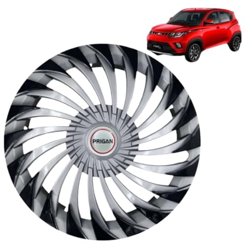 Image of PRIGAN Wheel Cover for KUV 100 (K2, K4, K6 ONLY) 15 Inch Silver Black Wheel Cap (Available in 15 Inch) (Set of 4 Pcs) (Press Fitting) Model- Swing DC-15
