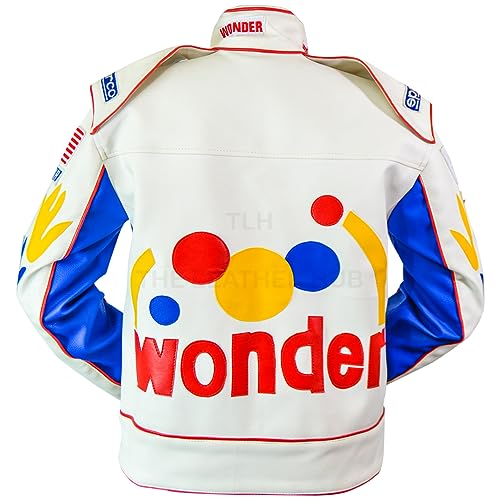 Image of Ricky Bobby Wonder Bread Racing Jacket - White Faux Leather