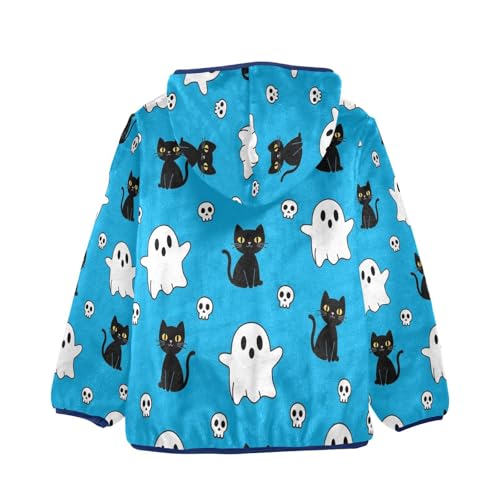 Halloween Ghosts Cats Skulls Toddler Fleece Jacket Girl Boys Hooded Fleece Jacket Coat Warm Outwear Zip-up 3-10T2