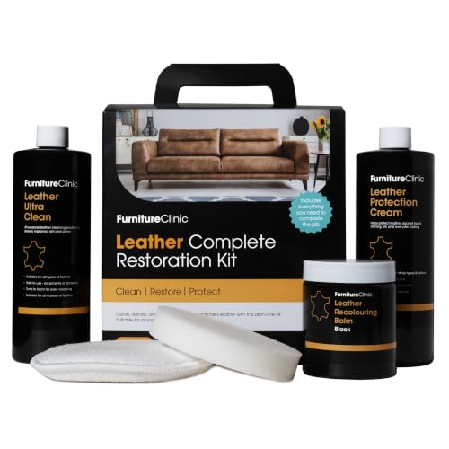 Furniture Clinic Leather Complete Restoration Kit (Cream) - Contains Leather Recolouring Balm, Protection Cream, Cleaner, Sponge and Applicator - Restore and Repair Sofas, Chairs, Car Seats