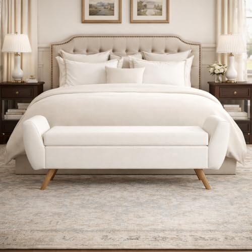 Image of HomePop 60 inch Modern Storage Bench with Wood Legs - Cream Woven