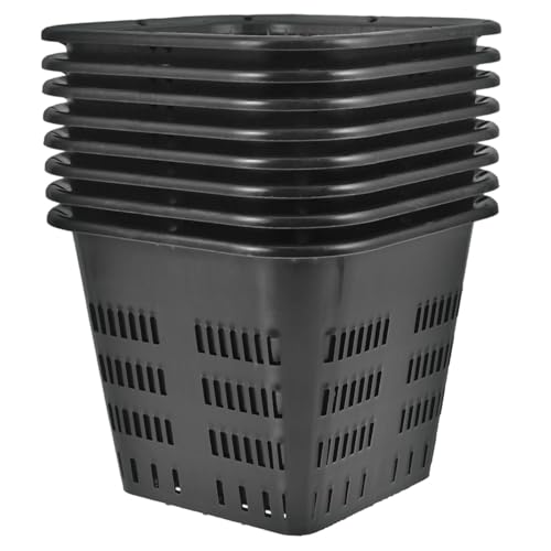 Heidouse 8Pcs Net Pots for Hydroponics, Slotted Mesh Net Cups, Plastic Hydroponic Square Planting Bucket for Indoor and Balcony