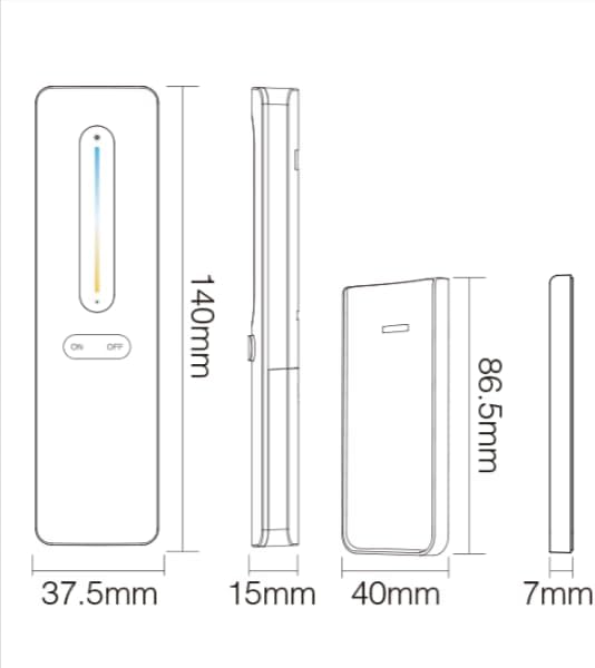 Diagram showing dimensions of MiBOXER C3 remote and its magnetic holder