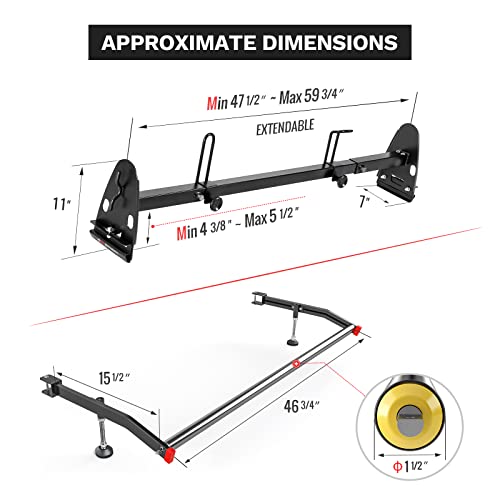 AA-Racks Model RX27 Fullsize Steel Three-Bar Van Ladder Roof Racks with Middle Adjustable Bar and Cargo Roller - Black
