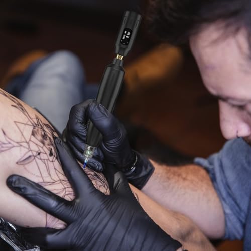 Eyebrow Microblading Tattoo Machine Kit, Professional Complete Wireless Tattoo Gun with Tattoo Power Supply, 50Pcs Cartridge Needles, 7Pcs Inks, Microblading Supplies for Beginners (Black, TP39)