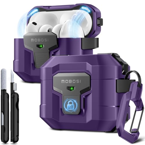 Image of MOBOSI for AirPods Pro 3 Case 2025 with Drop-Proof Lock, Cleaning Kit & Keychain, Compatible with MagSafe, Military-Grade Protection Hard Cover for iPods Pro 3rd Generation, Purple