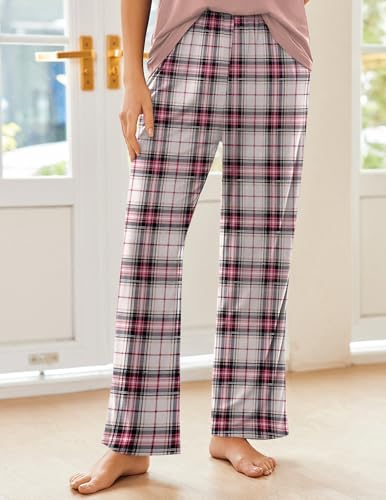 Image of Ekouaer Pajama Sets for Women 2 Piece Short Sleeve Pj V Neck Chest Pocket | Ladies Pajama Sets with Printed Long Pants, Soft Matching Pj Sleepwear, Casual Loose Fall Loungewear, S-XXL