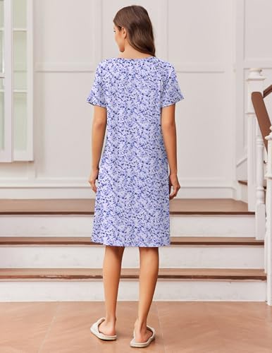 Image of Ekouaer Womens Nightgown Short Sleeve Night Dress Printed Sleepwear Soft Sleep Shirt S-3XL