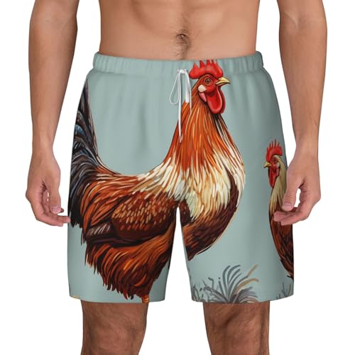 Men's Swim Trunks Quick Dry Board Shorts Chicken Print Beach Shorts with Pocket Bathing Suits for Men