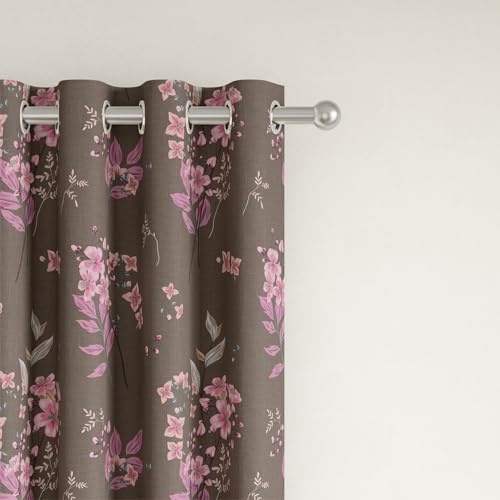 Image of Wakefit Printed Blackout Long Door Curtains 9 Feet | Set of 2 | Upto 99% Room Darkening | Double Layered Fabric | Thermal Insulated & Noise Reducing Curtains for Living Room| Floral Brown