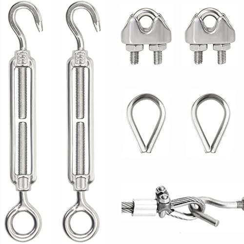 Tensor de Alambre M5 Tensor de Tensor Ajustable, Tensor con Gancho, Ojal y Mosquetón Tensor de Alambre para Cables Tensor de Tornillo 304 inoxidable tensión de cuerda heavy duty 6 Piezas Cover
