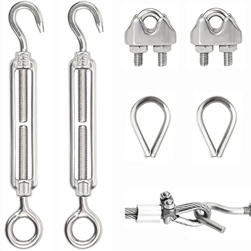 Tendeur Inox Serre Cable Inox kit M5 Acier Inoxydable Crochet de Verrouillage de Tension pour Serrer la Corde Tendue et Régler les Qccessoires de Corde Elastique 6 pièces