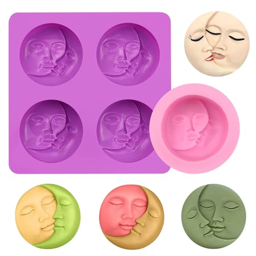 Silicone Soap Molds, different Cavities Soap Mold with Different Shapes, Perfect for Soap Making, Handmade Cake Chocolate Desserts Biscuit Pudding Teacake Jelly (2 Pack - Moon Face) by ROTATE COLOR - Used condition - US$11.09