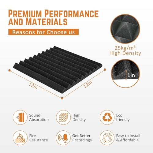 Saiqiang Pack of 24 Acoustic Foam, Acoustic Foam Panels, Wall Sound Insulation Acoustic Panels, Sound Insulation Mat - Image 2