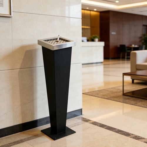 Image of Standing Waste Containers Trash Cans, Rubbish Bin Indoor Outdoor Stainless Steel Vertical Freestand Trash Bin with Key,Pub Hotel Restaurant Garden Standing Bin (A1)