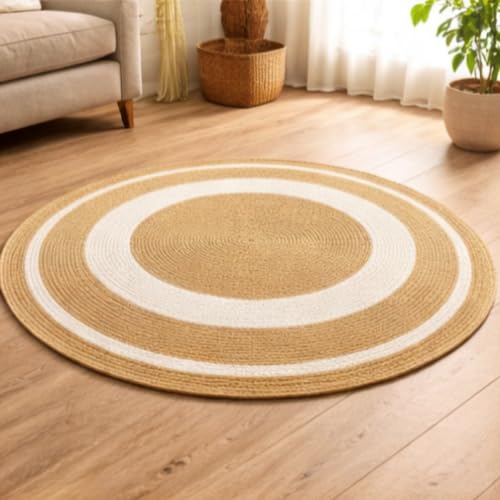 GRATIFY Heavy-Duty Coir Round Shape Doormat for Indoor and Covered Entrances, Weather Resistant with Anti Skid Vinyl Backing, Brown Decorative Entryway Rug with Black Borders, 60x60 cm-image-4