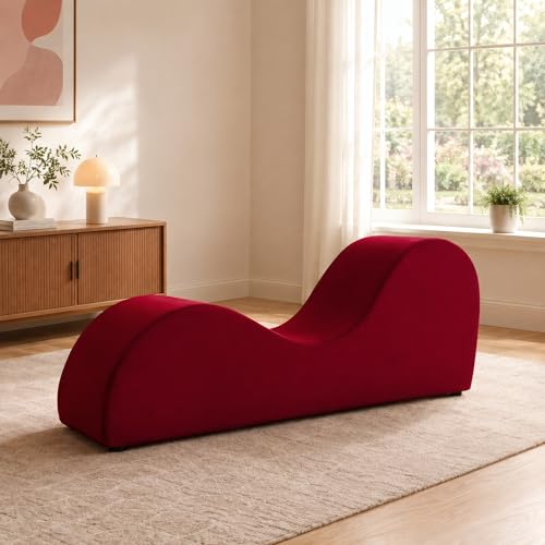 Naomi Home Leticia Yoga Chair - Ergonomic Yoga Chaise Lounge Bench Wood & Metal Frame 330 lb Capacity Upholstered Microfiber Lounge for Deep Stretching Relaxation & Comfort - Red