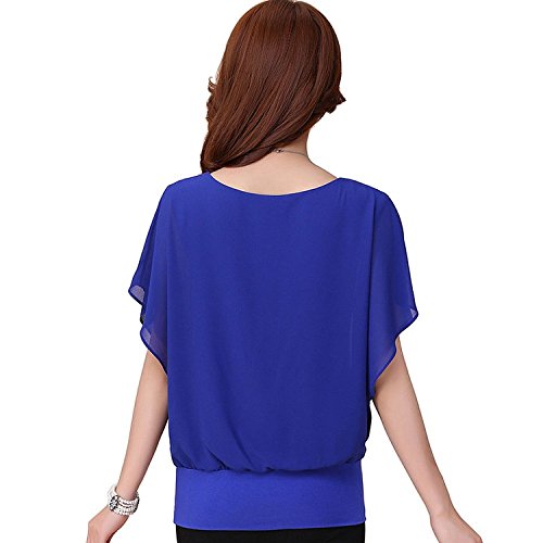 Yo-Yo2015 Women Casual Short Sleeve Slim Batwin Chiffon T-Shirts Elegant Tops Blouse #TOP1