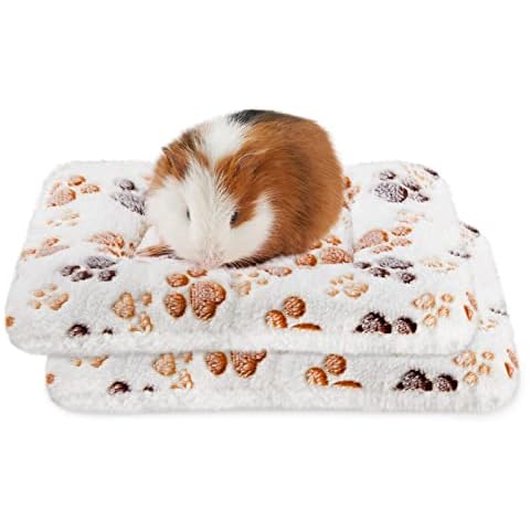 Amakunft 2 Pcs Guinea Pig Bed Mat Washable, Rabbit Winter Bed Pad for Indoor, Warm Small Animal Bed Mattres, Fleece Sleeping Pad for Bunny, Rat, Hedgehog, Sugar Glider, Chinchilla (Paw, Medium) Cover