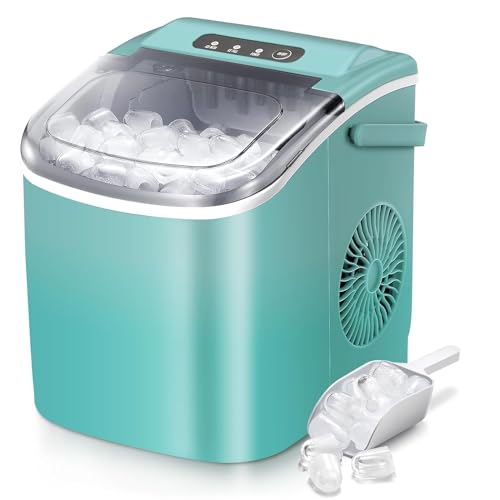R.W.FLAME Ice Makers Countertop, Portable Ice Maker Machine with Self-Cleaning, 26.5lbs/24Hrs, 6 Mins/9 Pcs Bullet Ice, Ice Scoop and Basket, Handheld Ice Maker for Kitchen/Home/Office/Party,Grey