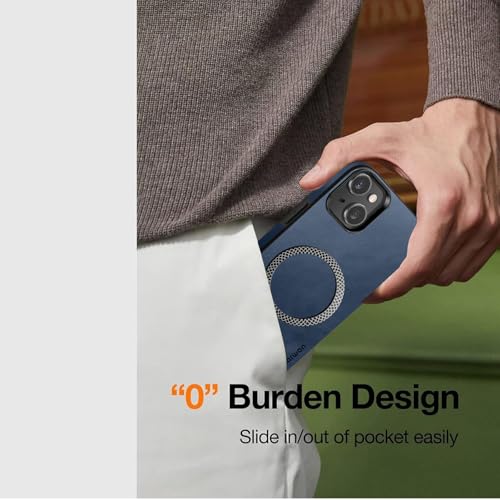 Image of KARWAN Shockproof Hybrid Leather Finish Back Case Cover Compatible with iPhone 13,iPhone 14 with Wireless MagEaze Charging Cover, Anti-Scratch Shield Case with Strong Minimalist Design (Blue)
