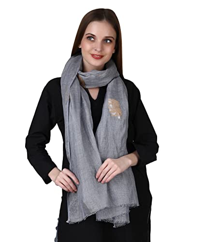 100% Pure Flax Linen, Kantha Hand Embroidered Gauze Scarf.