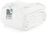 Utopia Bedding White 100% Cotton Waffle Blanket 300 GSM [Queen - 90x90 Inch] Soft Lightweight Breathable Bed Blanket for All Season