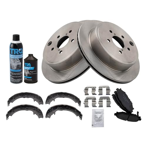Image of TRQ Rear Brake Pad & Rotor Kit, with Chemical Kit Parking Brake Shoe Set Ceramic Compatible with 2013-2014 Subaru Legacy