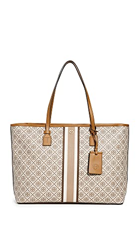 Tory Burch Women's T Monogram Coated Canvas Tote, Granola, Tan, Print, One Size
