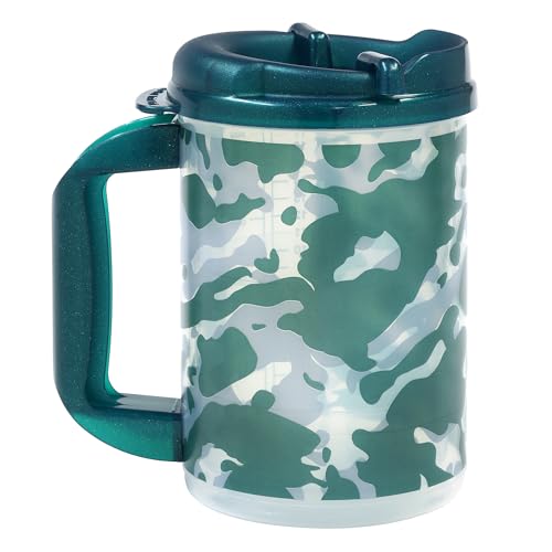 Image of Plum Hill Green Camo 20 Oz Hospital Cup with Lid and Straw | Large Water Cup with Measurement Markers, Medical Water Bottle, Clear Plastic Mug