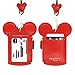 QiMing Mouse Ears Card Holder,PU Lovely Lanyard Family Toys for Girl Woman(Red)