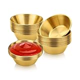 Fatiya Paquete de 25 platos de acero inoxidable de 2.65 pulgadas, cuencos redondos dorados, cuencos individuales de metal para condimentos para preparar salsa de soja, guarniciones, aperitivos