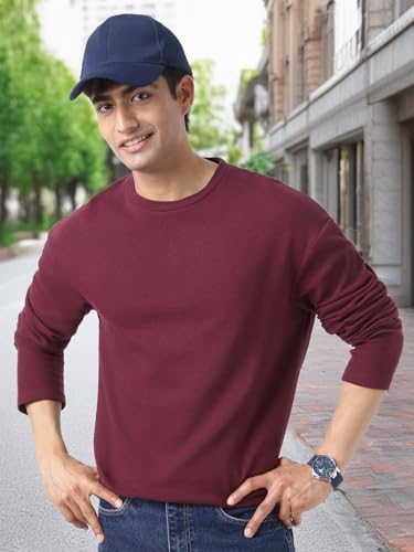 Image of Urbano Fashion Men's Textured Round Neck Oversized Full Sleeve Cotton T-Shirt