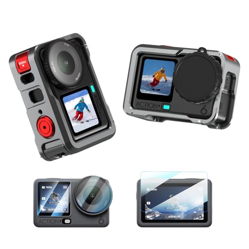 BRDRC Action 6 �J�����P�[�W + �X�N���[���v���e�N�^�[ �A�N�Z�T���[�L�b�g�A�A���~�j�E�������ی�t���[���P�[�W �V���R�������Y�L���b�v�t�� DJI Osmo Action 6�p�����K���X�����Y�t�B���� �ی�o���h��