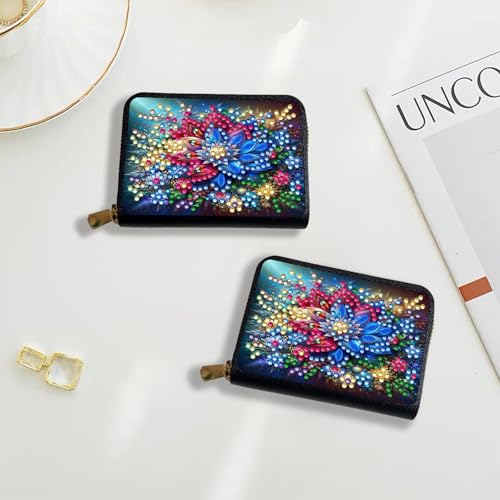 2Pcs Diamond Art Painting Credit Card Holder RFID Blocking Wallet with Zipper Business Accordion Card Wallet for Women Men Travel-033