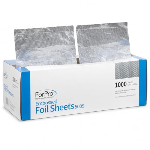 ForPro Professional Embossed Pop-Up Hair Foil Sheets for Salon Hair Color & Highlights Pre-Cut Aluminum Foils Non-Slip Embossed Texture 5 W x 10.75 L 1000 Count