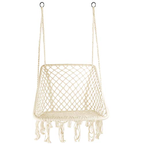 CCTRO Hammock Chair Macrame Swing,Boho Style Rattan Chair Hanging Macrame Hammock Swing Chairs for Indoor/Outdoor Home Patio Porch Yard Garden Deck,265 Pound Capacity (S Beige) - Thumbnail 5