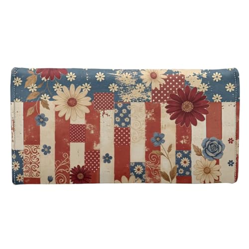 Image of AFPANQZ Womens Wallet with RFID Slim Wallets for Women, American Flag Daisy Thin Ladies Credit Card Holder Purse, Cute Leather Bifold Clutch