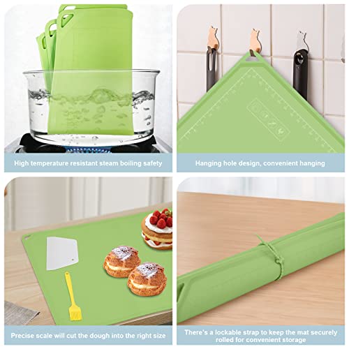 Tcxdg Silicone Pastry Mat Kit 26.5"*17.7" Extra Thick Large Non Stick Baking Mat With Edge Heighten, Reusable Food Grade Silicone Dough Rolling Mat For Making Cookies, Macarons, Bread(Green) #TOP5
