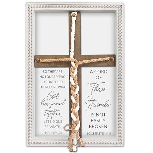 Musgsfbbs Three Strands Cord Marriage Cross with Matthew 19:6 & Ecclesiastes 4:12 - Christian Wedding Braid Cross 15x10 in, Rustic Unity Wedding Ceremony Sign Keepsake for Couples