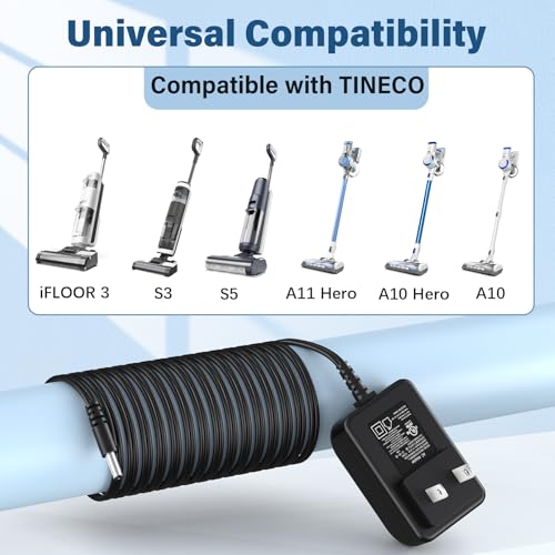 Image of 26V Charger for TINECO A10 A11 S3 S5 Cordless Stick Vacuum, Power Cord Adapter for TINECO iFLOOR 3 Series Wet Dry Cordless Vacuum Cleaner AC DC Power Adapter Supply, 6FT with UL Certified