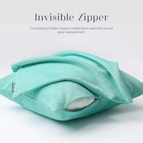 Phantoscope Pack of 2 Velvet Decorative Throw Decorative Pillow Cover Soft Solid Square Cushion Case for Couch Light Turquoise 12 x 20 inches 30 x 50 cm