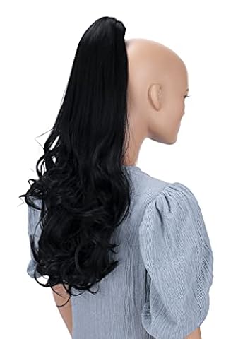 CAISHA 60cm Hairpiece Warkocz W Kucyk Przedłużanie Włosów W Kucyk Obszerny Lekko Falisty Czarny H48