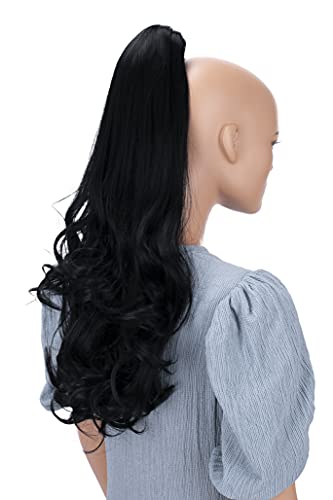 CAISHA 60cm Hairpiece Warkocz W Kucyk Przedłużanie Włosów W Kucyk Obszerny Lekko Falisty Czarny H48