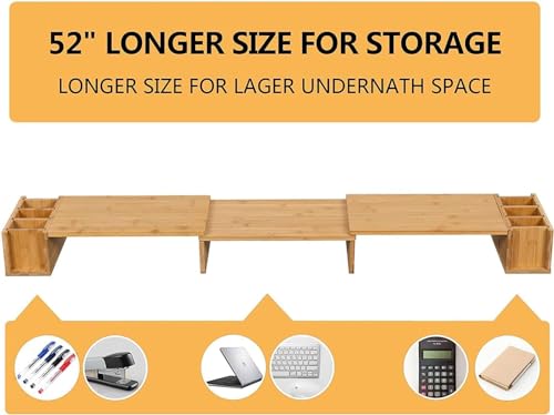 Image of VBM Monitor Riser Stand Bamboo Computer Laptop, Printer, PC with Storage Slot Adjustable Desktop Stand For Home , Office (wooden monitor stand with drawer)