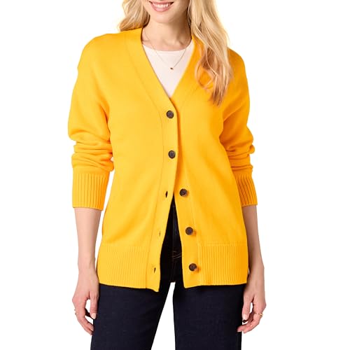 Amazon Essentials Women's V-Neck Midweight Relaxed-Fit Cardigan Sweater, Golden Yellow, Large