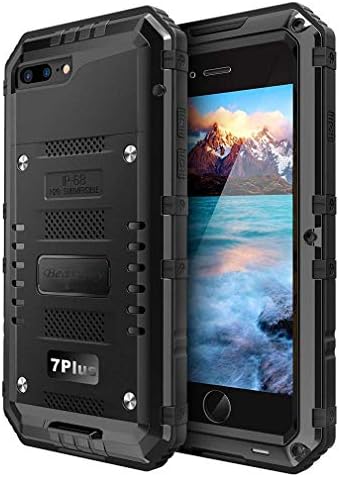 Marrkey Waterproof Case for iPhone 8 Plus,Metal Military Grade Full Body Protective Heavy Duty Rugged Cover Drop Proof Shockproof Defender Case with Built-in Screen for iPhone 7 Plus - Black
