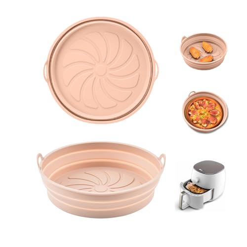 2 stampi in silicone per friggitrice ad aria calda Airfryer in silicone riutilizzabile accessorio tappetino in silicone per aria condizionata, forno a microonde, forno (2 pezzi, forma rotonda, rosa)