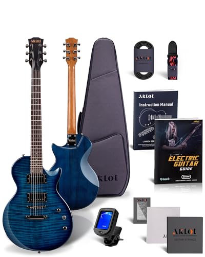 AKLOT LP Electric Guitar Kit, 40 inch 24 Fret, Coil-Split Humbucker Pickups, Modern Playability LP Stype Neck Solid Body Guitars, 18:1 Tuning Pegs,W/Gig Bag, Cable, Strap, Picks, Strings, Tuner, Book