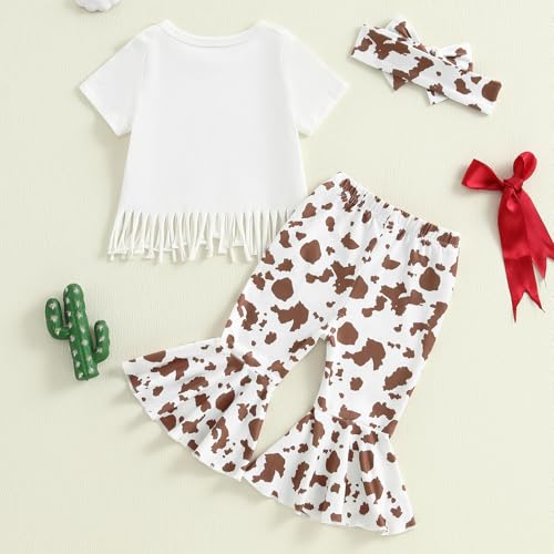 MAINESAKA Western Baby Girl Clothes Toddler Cowgirl Bell Botton Outift Short Sleeve T-shirt Flare Long Pants Cute Summer Set3